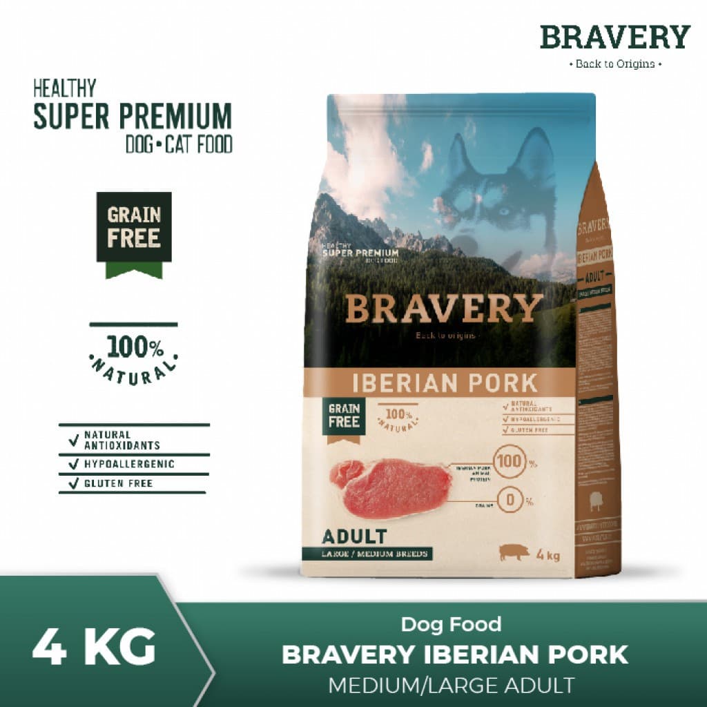 Bravery Medium / Large Adult Dog PORK 4KG Makanan Anjing Super Premium Pelet Food 4 kg - gambar 7
