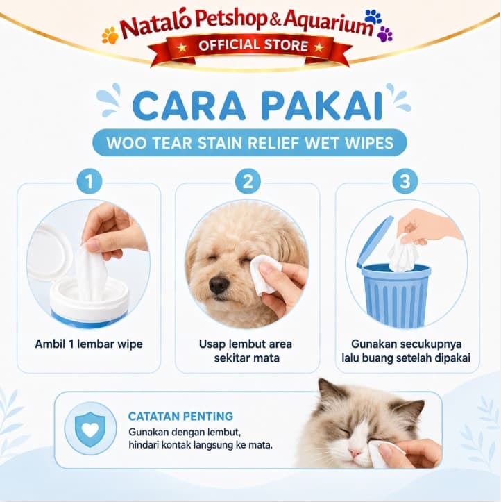 Woo Tear Stain Reflief Wet Wipes - Pembersih Mata Tanpa Alkohol dari Ekstrak Bahan Alami Herbal Cat & Dog 120 Lembar - gambar 4