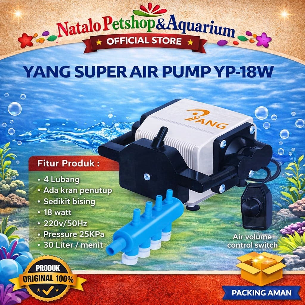 YANG YP-18W Super Air Pump - Mesin Pompa Udara YP 18W Aerator Aerasi Gelumbung Oksigen Aquarium Kolam - gambar 1