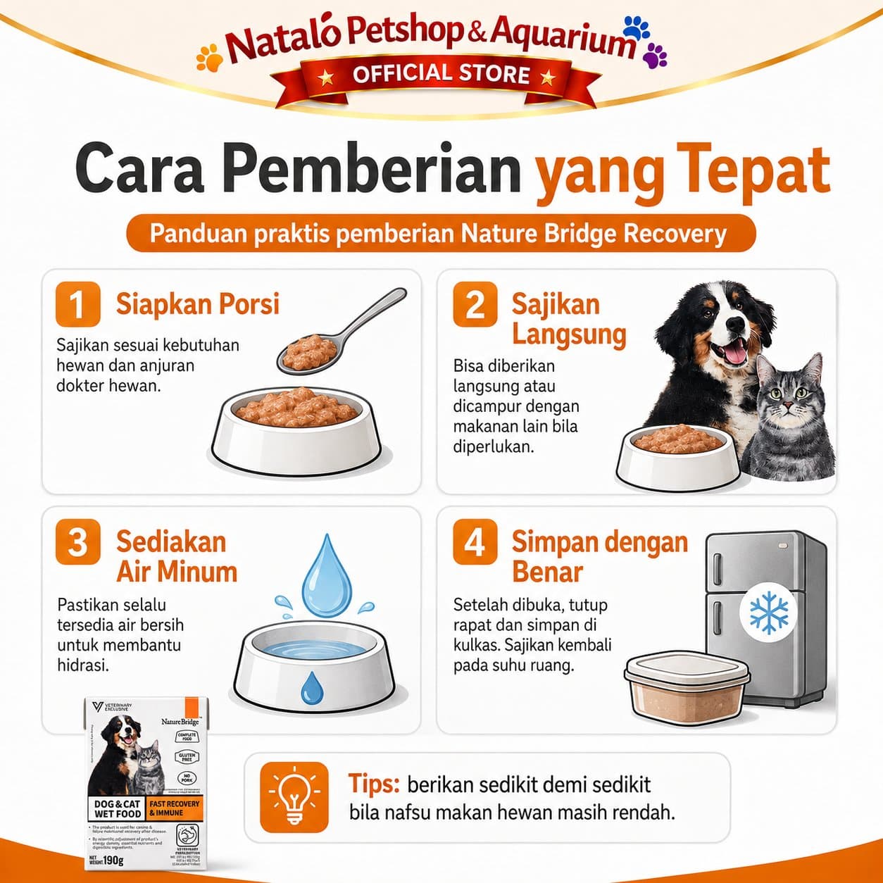 Nature Bridge Fast Recovery & Immune Complete Food for Dog & Cat Wet Food 190GR - Makanan Basah Anjing dan Kucing untuk Bantu Masa Pemulihan Pasca Penyembuhan dan Daya Tahan Tubuh 190 GR - gambar 3
