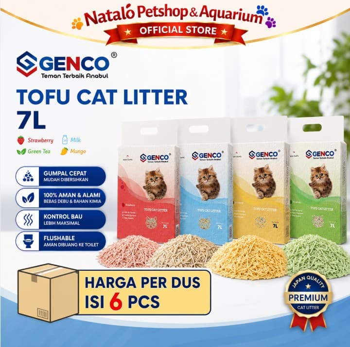 GENCO Tofu per DUS isi 6 PCS Cat Litter 7LT Soya Clump 7 LT - Pasir Kucing terbuat dari Tahu Anti Debu - Gumpal Maximal Lembut Nyaman 7L 7 Liter Wangi