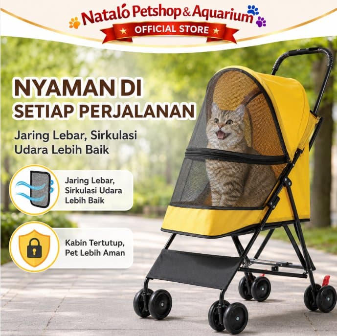 PET STROLLER FOR PET 304 - Cargo / Kennel Buat Jalan Jalan Hewan/ Cat Dog Rabbit / Stroler Kucing Anjing Kelinci - Kotak Roda Bahan Kain Premium / Foldable / Bisa Di Lipat - gambar 2