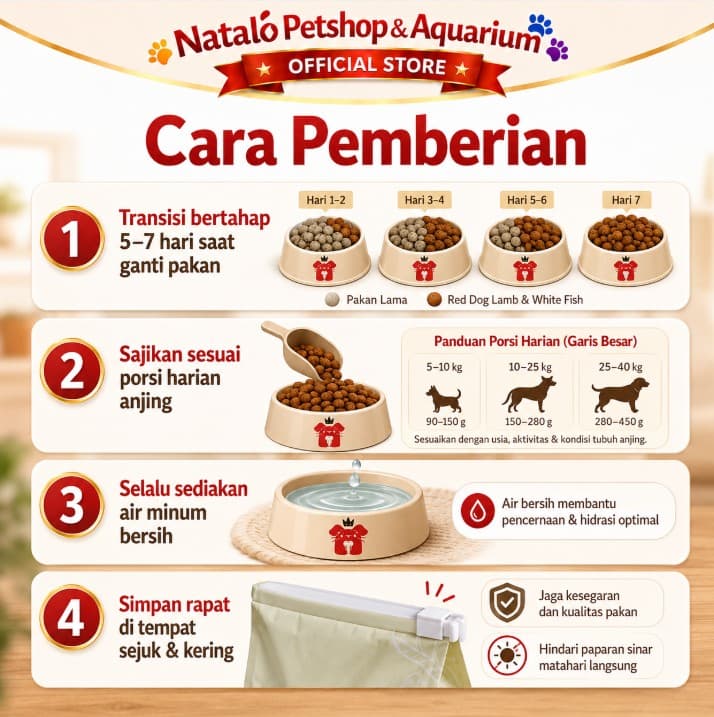 Red Dog 7KG Lamb & White Fish All Life Stages Complete Nutrition Dry Food Reddog 7 KG All Life Stages and Breed Small Medium Large Puppy Adult Segala Usia dan Ras - gambar 3