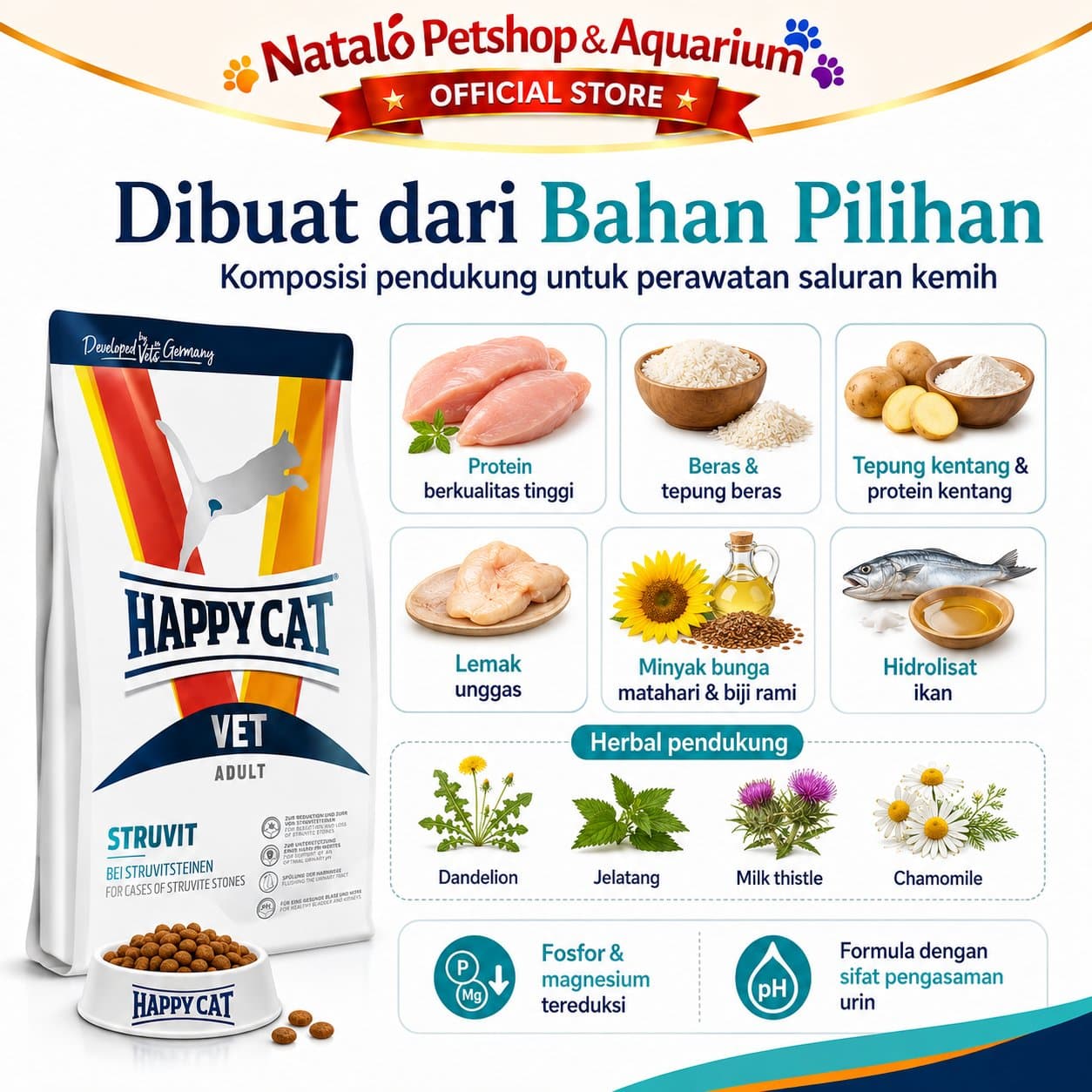 Happy Cat Vet Struvit 1KG Urinary S/O Adult Cat Food - Makanan Kucing Dewasa untuk Pengobatan Saluran Kencing Kemih FLUTD 1 KG - gambar 4