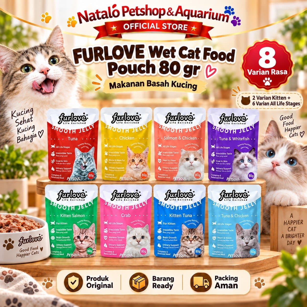 Furlove Pouch Wet Cat Food All Life Stages 80GR - Makanan Basah Sachet Kucing Semua Tahap Usia / Umur Murah 80 GR - gambar 1