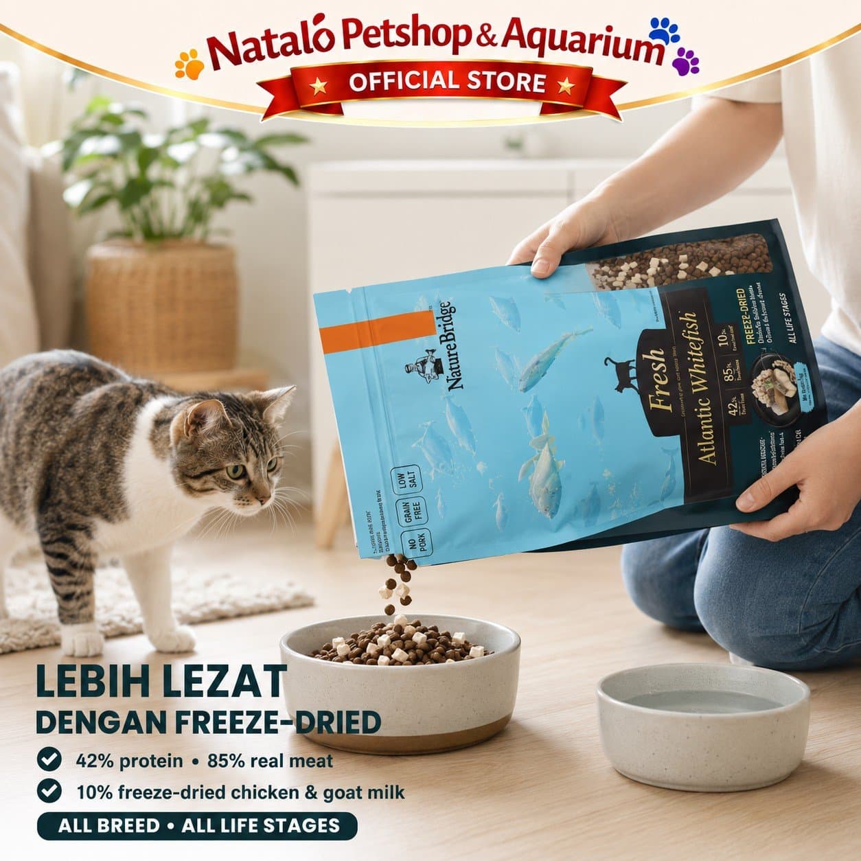 Nature Bridge Fresh Atlantic Whitefish with Freeze Dried 1KG All Life Stages Cat Food  No Pork - Makanan Kucing Semua Umur Super Premium 1 KG Bebas Babi - gambar 5