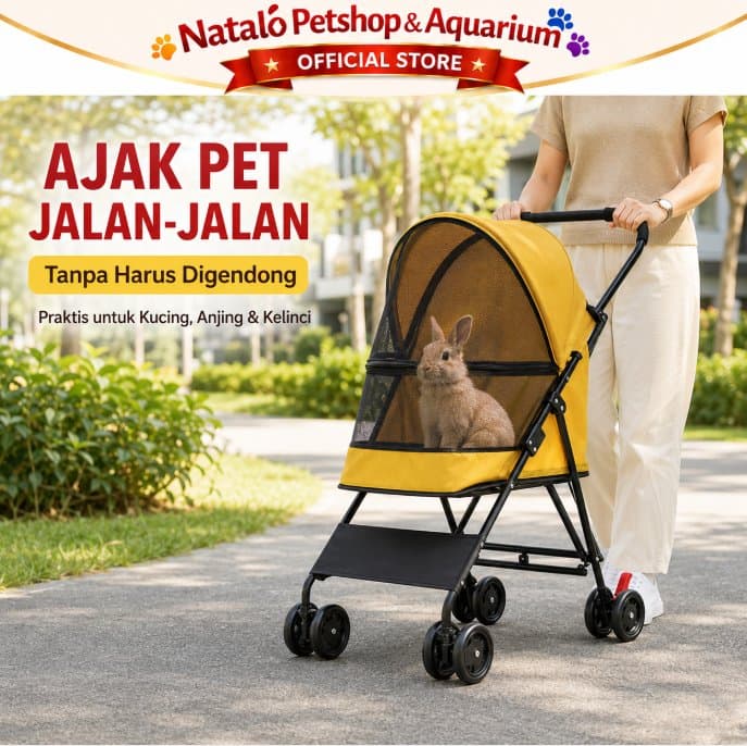 PET STROLLER FOR PET 304 - Cargo / Kennel Buat Jalan Jalan Hewan/ Cat Dog Rabbit / Stroler Kucing Anjing Kelinci - Kotak Roda Bahan Kain Premium / Foldable / Bisa Di Lipat - gambar 5
