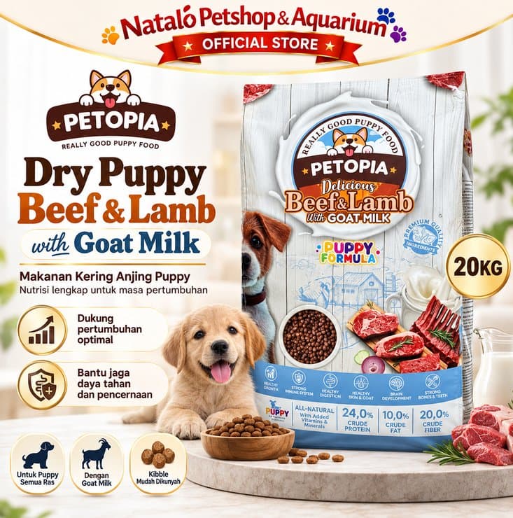 Petopia Dry Puppy Beef & Lamb 20KG with Goat Milk Makanan Anjing Kering Puppy Dog Food - gambar 1
