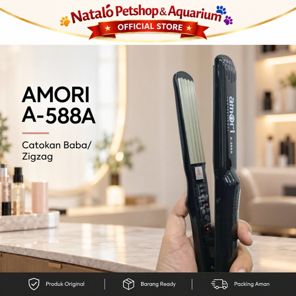 Catokan Rambut AMORI A-588A Baba Genteng Zigzag - Pengembang Rambut, Hair Crimper Atur Suhu