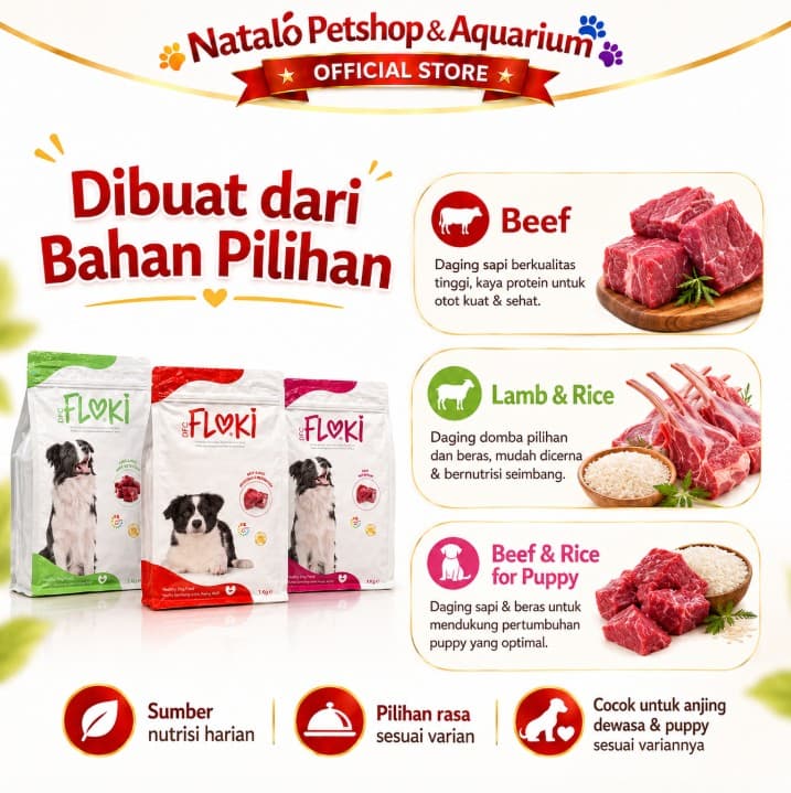 Floki Dog Food 1KG Adult Beef - Lamb and Rice / Puppy Dry Premium - gambar 4