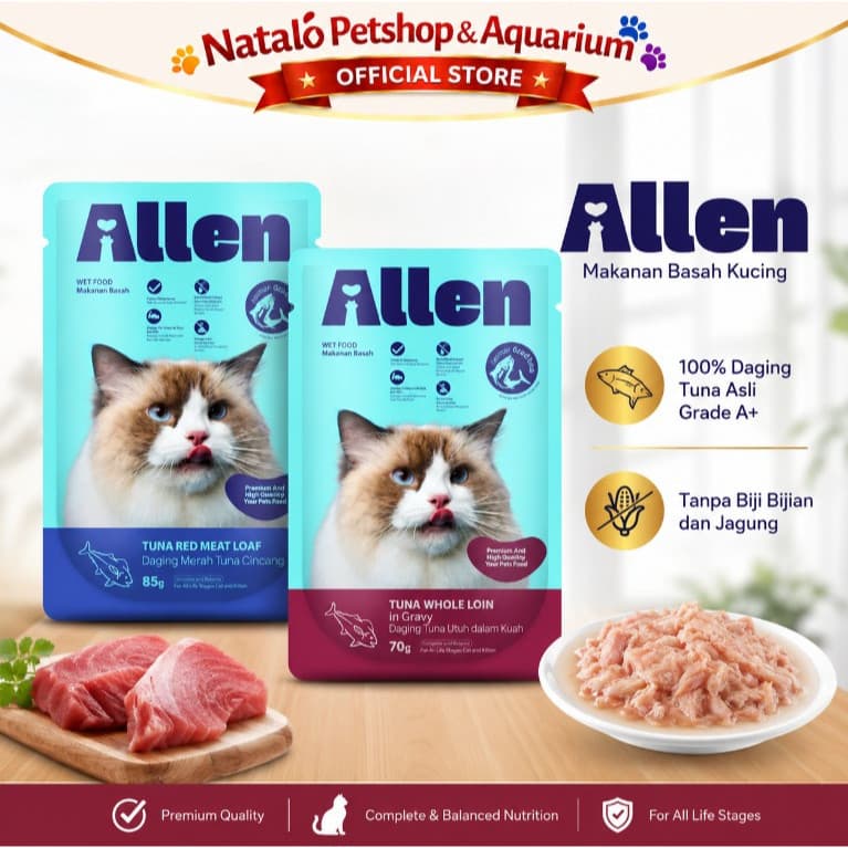 Allen Pouch 85GR Wet Cat Food Tuna Red Meat Loaf - Makanan Basah Kucing Semua Umur - gambar 1