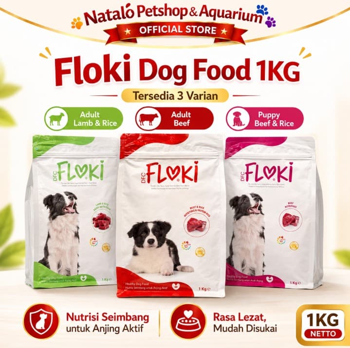 Floki Dog Food 1KG Adult Beef - Lamb and Rice / Puppy Dry Premium - gambar 1