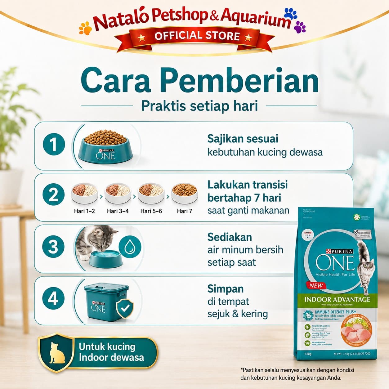 PURINA ONE Indoor Advantage with Chicken 1.2KG Adult Dry Cat Food - Makanan Kering Kucing Dewasa Dalam Rumah / Membantu Mengurangi Bau Feses 1.2 KG - gambar 4