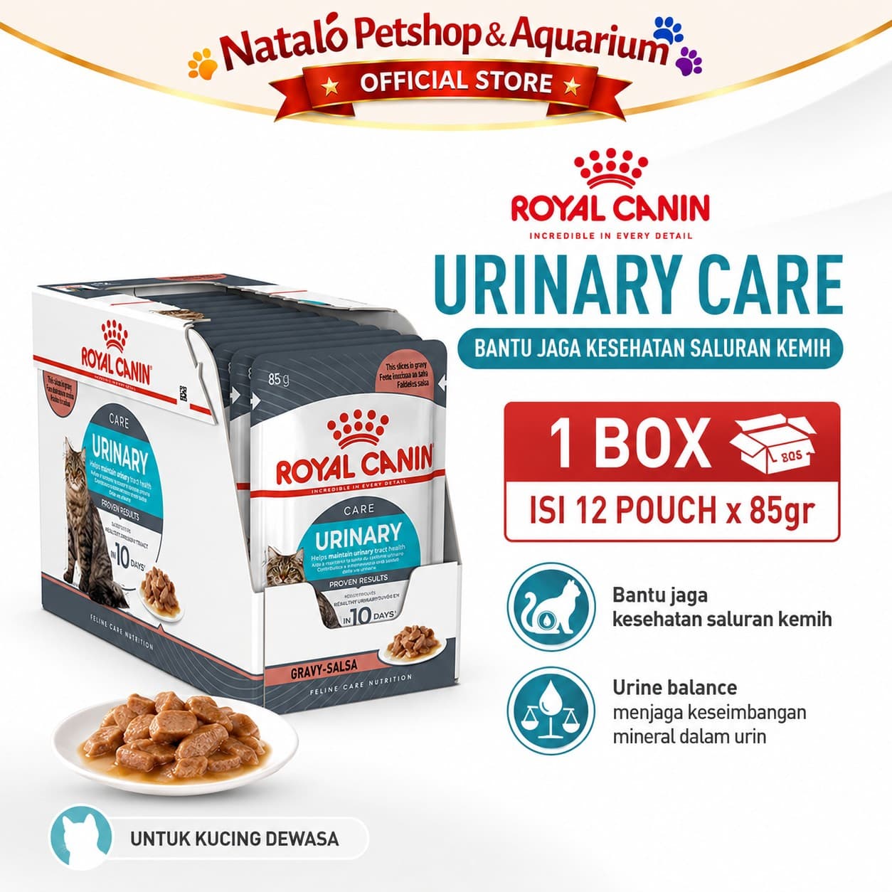 Royal Canin Urinary Care Pouch Wet Food 1 BOX isi (12pcs X 85gr) - Makanan Basah Saset Kucing Sachet - gambar 1