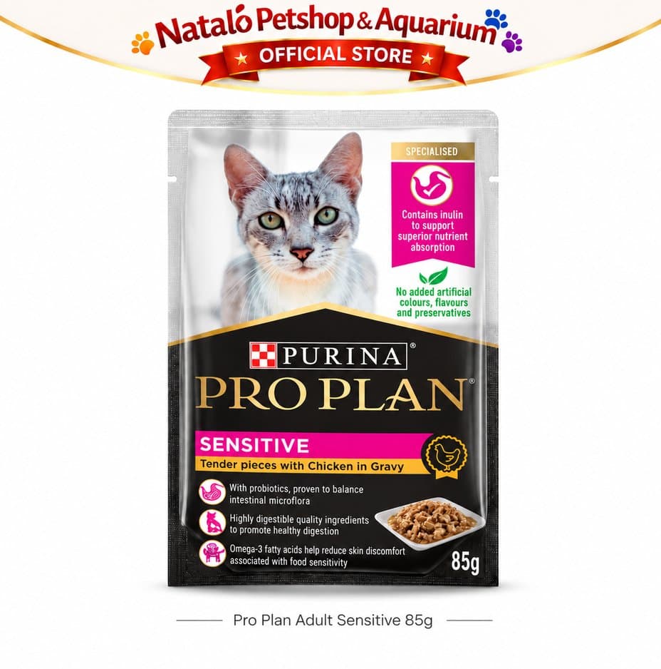 PRO PLAN Pouch Adult Sensitive Skin & Stomach 85gr - Makanan Basah Saset Kucing Dewasa untuk Kulit dan Pencernaan Sensitif Sachet 85 gr - gambar 5
