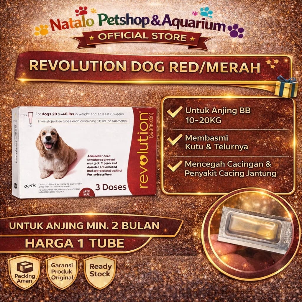 REVOLUTION FOR DOG MERAH / RED Harga Per 1 Tube ( 9KG - 18KG / 20.1LBS - 40LBS / 1ML ) - Obat Tetes Kutu Anjing - gambar 1