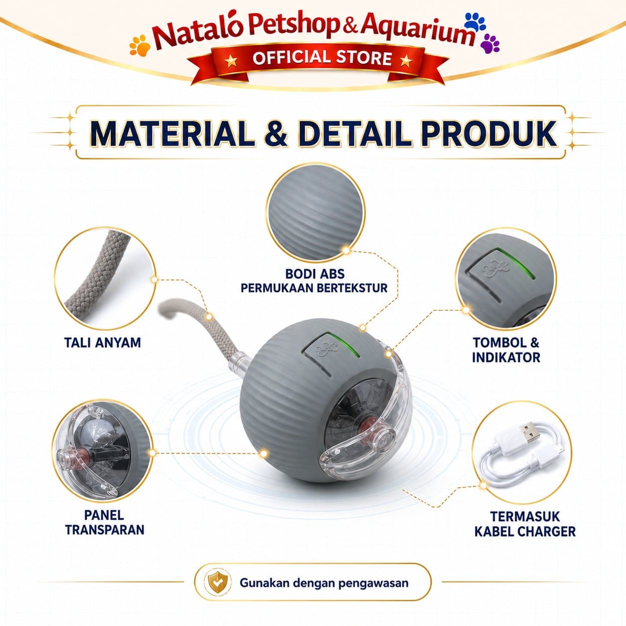 Pet Mainan Bola Listrik Berputar Otomatis / Gulir Cerdas Kucing Anjing Pintar Lucu Hewan Peliharaan Cat Dog Toy Automatic Roller Gulung TY 231 - gambar 4