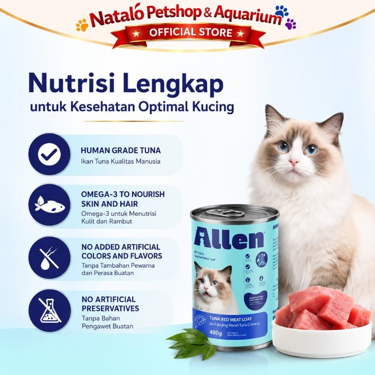 Allen Wet Cat Food 400GR Tuna Red Meat Loaf - Makanan Basah Kucing Kaleng Daging Ikan Asli - gambar 2