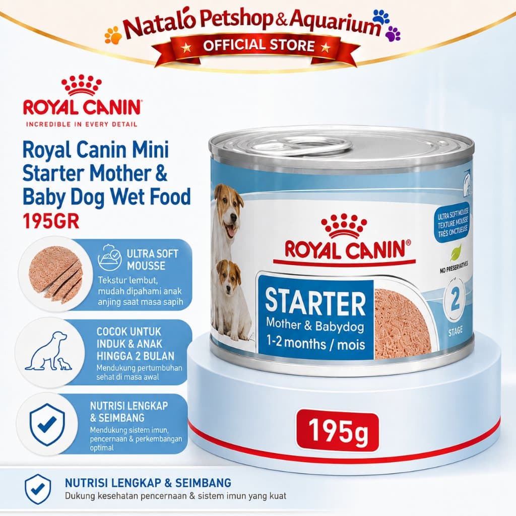 Royal Canin Starter Mother & Babydog Mousse Wet Food 195GR Baby Dog - Makanan Basah Ibu dan Anak Anjing / Menyusui 195 GR - gambar 1