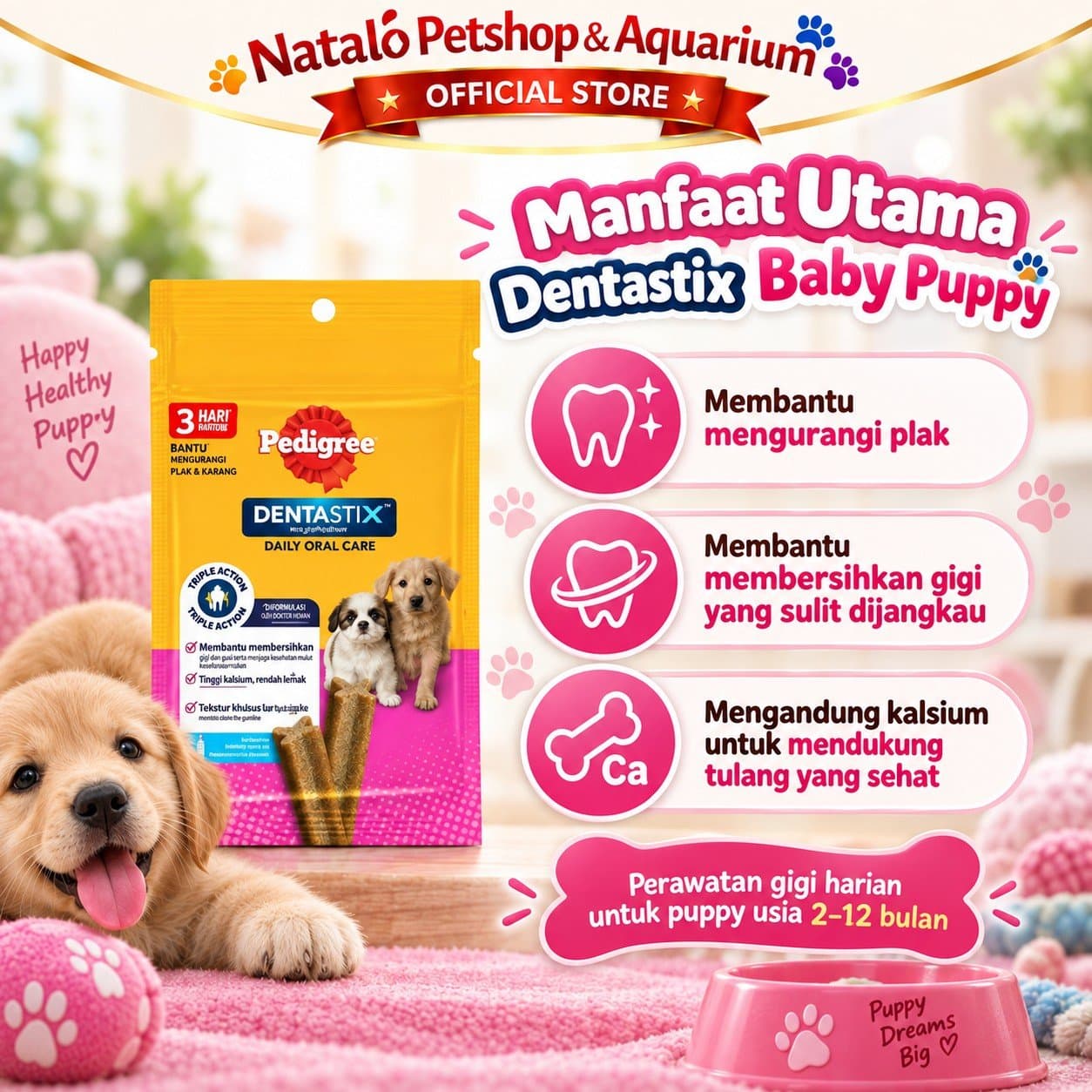Pedigree Dentastix Baby Puppy Original 25gr Snack Anak Anjing Usia 4-12 Bulan Dental Stick Camilan Pembersih Gigi Bantu Kurangi Karang Gigi dan Menjaga Kesehatan Gusi - gambar 2