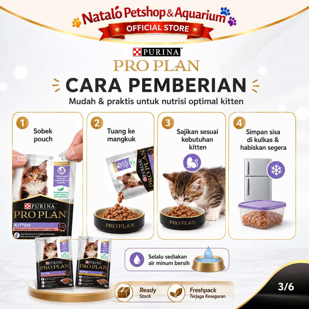 PRO PLAN Kitten Chicken Jelly / Gravy Salmon Pouch Wet Food 85GR - Makanan Basah Saset Anak Kucing 85 GR - gambar 3