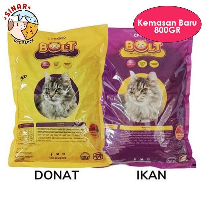 Bolt Cat Food 800GR Tuna Ungu Ikan / Kuning Donat / Salmon Bulat Makanan Kucing Dry Cat Food 800GRAM - gambar 1