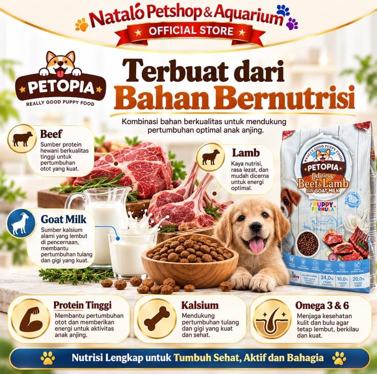 Petopia Dry Puppy Beef & Lamb 20KG with Goat Milk Makanan Anjing Kering Puppy Dog Food - gambar 4