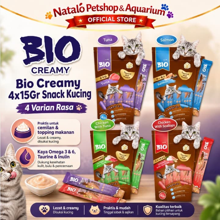 Bio Creamy per box isi 12 pcs stick 4x15Gr Cat Kitten Liquid Snack Baim Wong Jajanan Kucing - gambar 2