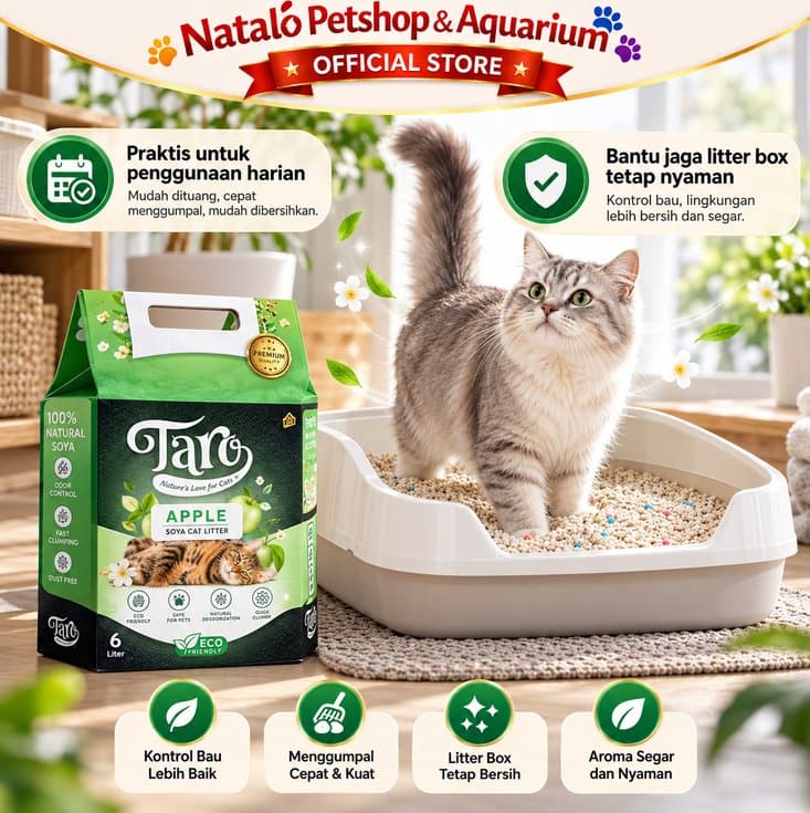 TARO SOYA per DUS isi 6 PCS Cat Litter 6LT Tofu Clump 6 LT - Pasir Kucing terbuat dari Tahu Anti Debu - Gumpal Maximal Lembut Nyaman 6L 6 Liter Wangi - gambar 5