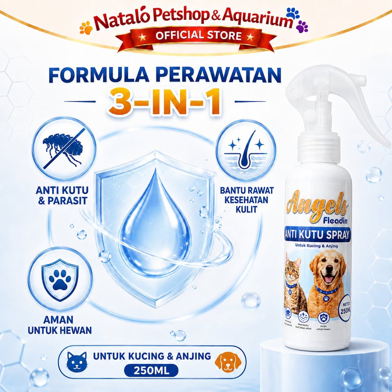 Angels FLEADIN SPRAY 250ML Obat Kutu Semprot Hewan Kucing Anjing Hewan Peliharaan for Pet Cat Dog Flea Tick - gambar 2