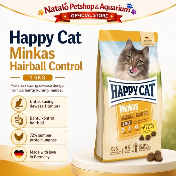 Happy Cat Minkas Hairball Control 1.5KG Makanan Kucing Anti Hair Ball