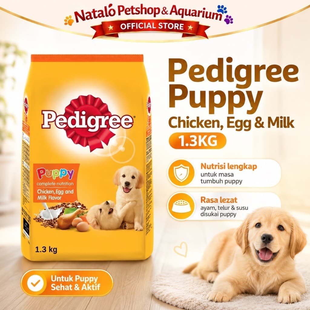 PEDIGREE PUPPY 1.3KG Chicken Egg & Milk Dry Dog Food / Makanan anak anjing - gambar 1