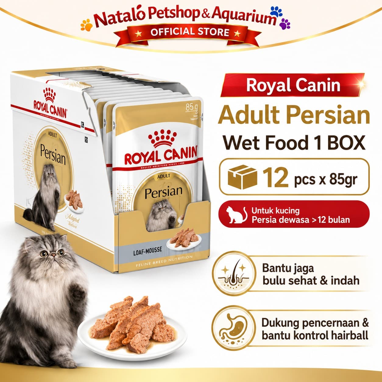 Royal Canin Adult Persian Pouch Wet Food 1 BOX isi (12pcs X 85gr) - Makanan Basah Saset Ras Persia - gambar 1