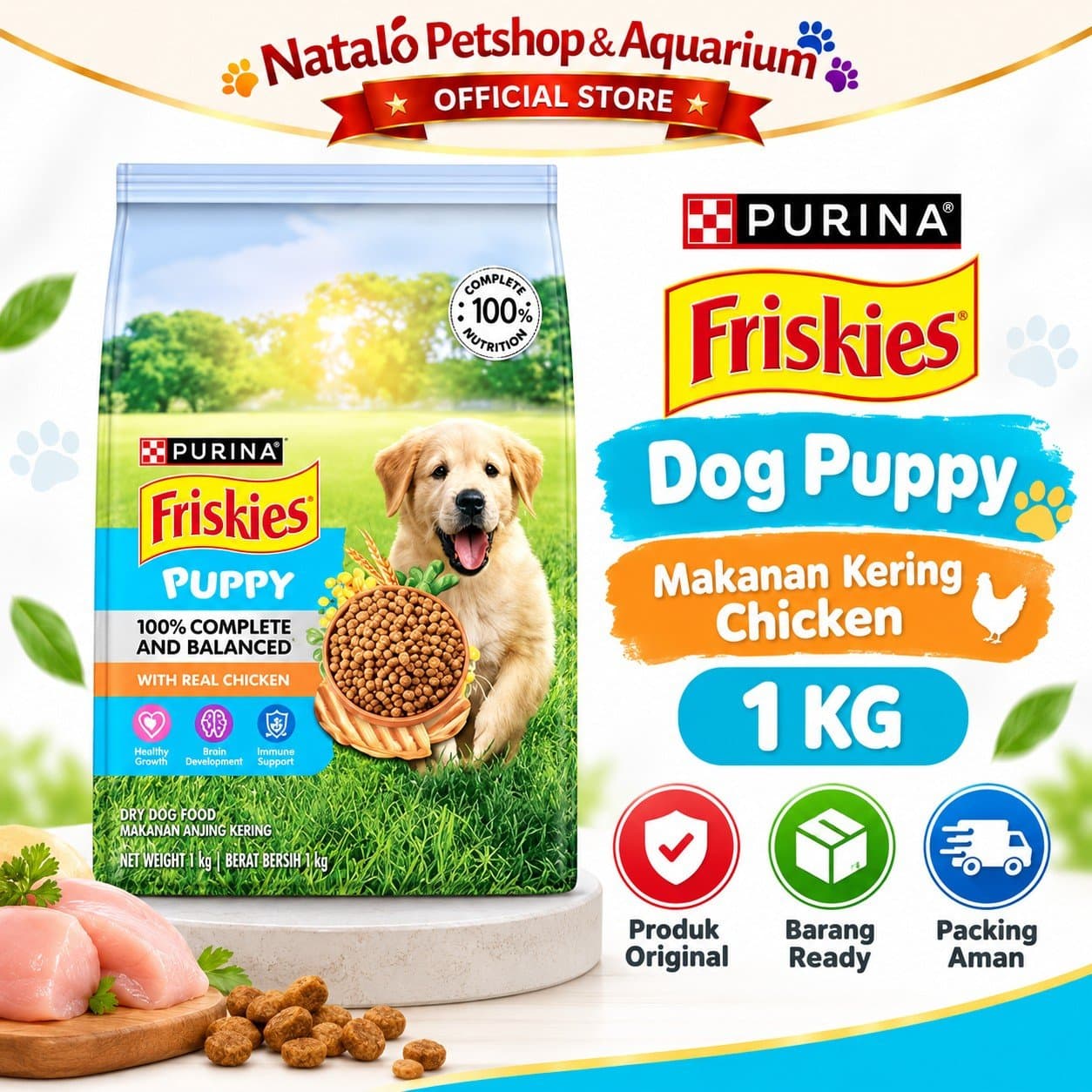Friskies Puppy Dry Dog Food with Real Chicken 1KG - Makanan Kering Anak Anjing Purina Rasa Ayam 1 KG