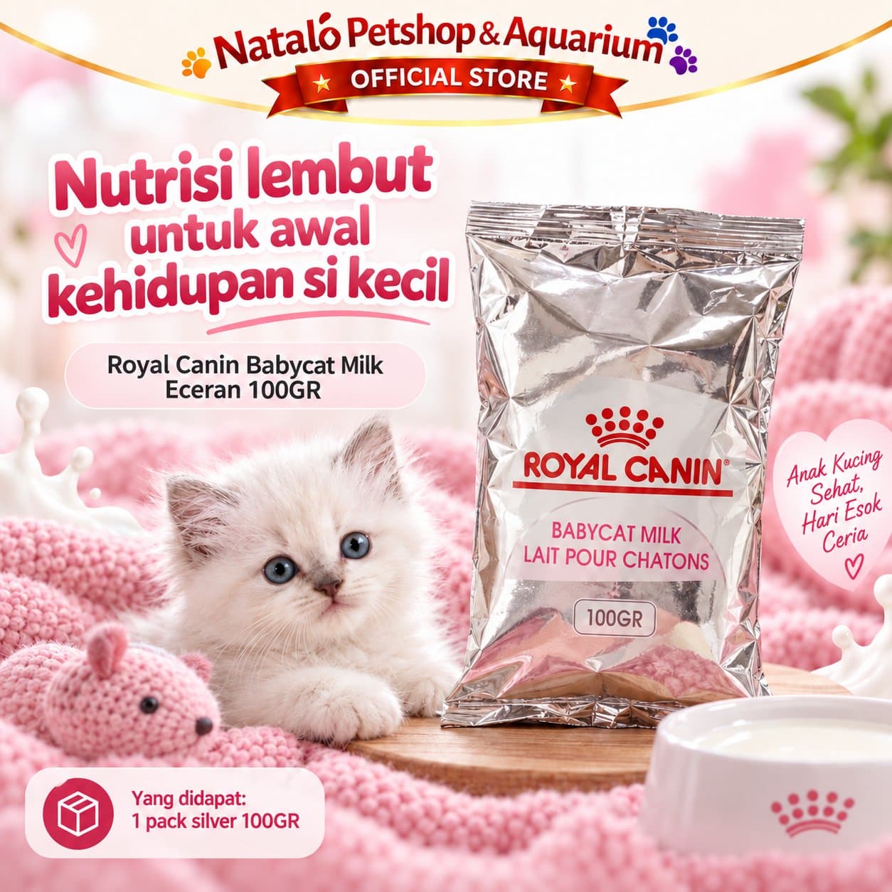 Royal Canin Babycat Milk 100 GR ECERAN Baby Cat - Susu Anak Kucing Original 1 PACK  100GR - gambar 5