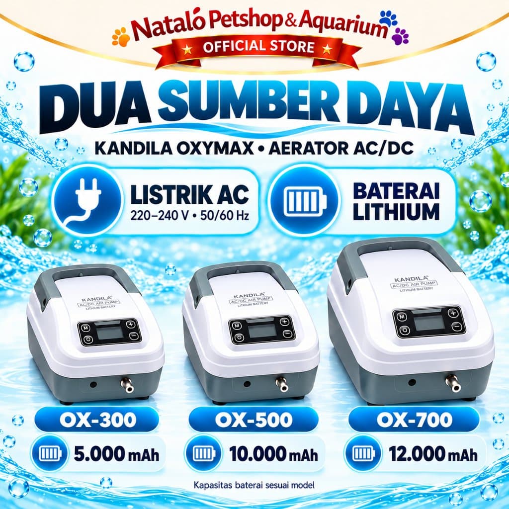 KANDILA OXYMAX OX-300 OX-500 OX-700 Aerator AC DC Pompa Udara Aquarium Kolam Ikan Baterai Lithium - gambar 3