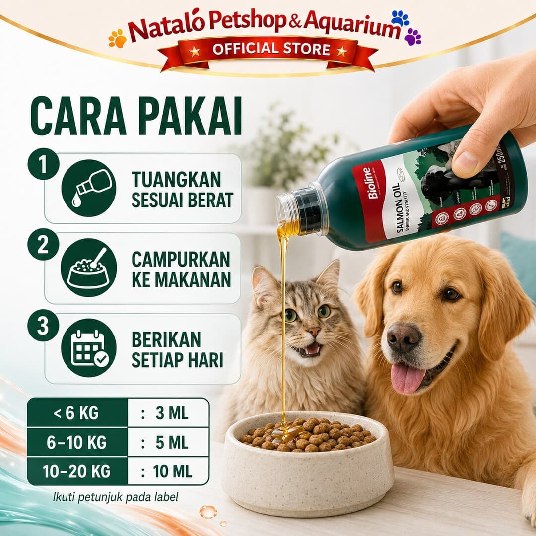 Bioline Salmon Oil 250ml for Cat & Dog - Minyak Ikan Vitamin Suplemen Hewan Peliharaan Kucing Anjing - gambar 3