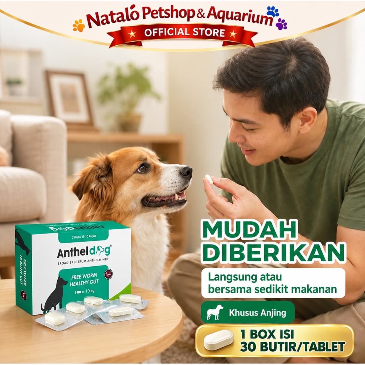 Anthel Dog Kalbe Obat Cacing Anjing 1 Box Isi 30 Kaplet Spektrum Luas untuk Pencegahan dan Pengobatan Cacing Pita, Gelang, Cambuk dan Kait - gambar 5