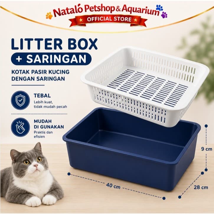 Litter Box + Saringan Bak Pasir Kucing Set Cat Soya Wood Pellet Toilet warna random - gambar 1