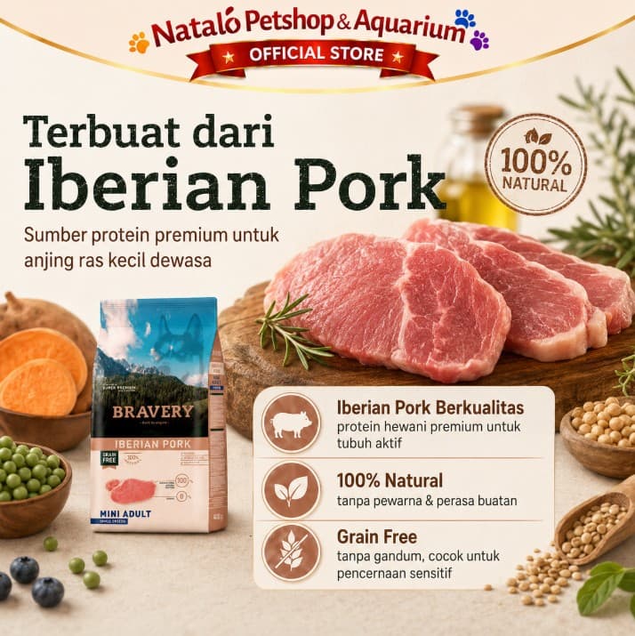 Bravery Mini Adult PORK 400GR Makanan Anjing Small Breed Adult Dog Food Premium Pelet 400 gr - gambar 4