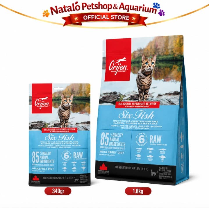 Orijen Cat Six Fish GRAIN FREE Super Premium Cat Food 340gr / 1.8KG Makanan Kucing Kering rasa Ikan Healthy Skin Coat Bulu Lebat Digestive Heart Health Kesehatan Kulit Pencernaan Jantung Salmon - gambar 6