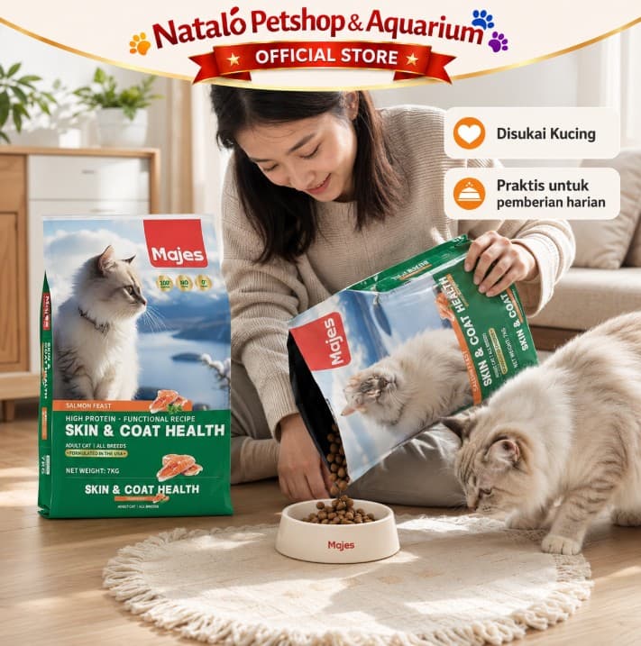 Majes High Protein Hair & Skin Care 7kg - Premium Adult Dry Cat Food Makanan Kering Kucing untuk Kesehatan bulu lebat dan kulit 7 kg Dewasa Functional Recipe - gambar 5