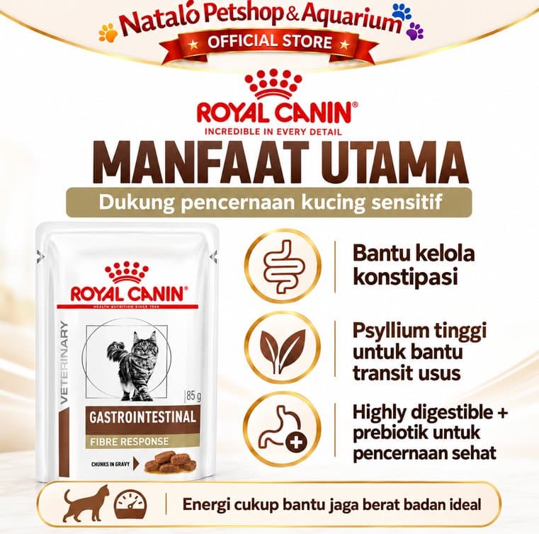 Royal Canin Gastrointestinal Fibre Response 85gr Wet Cat Food Veterinary Makanan Kucing Konstipasi Chunks in Gravy - gambar 2