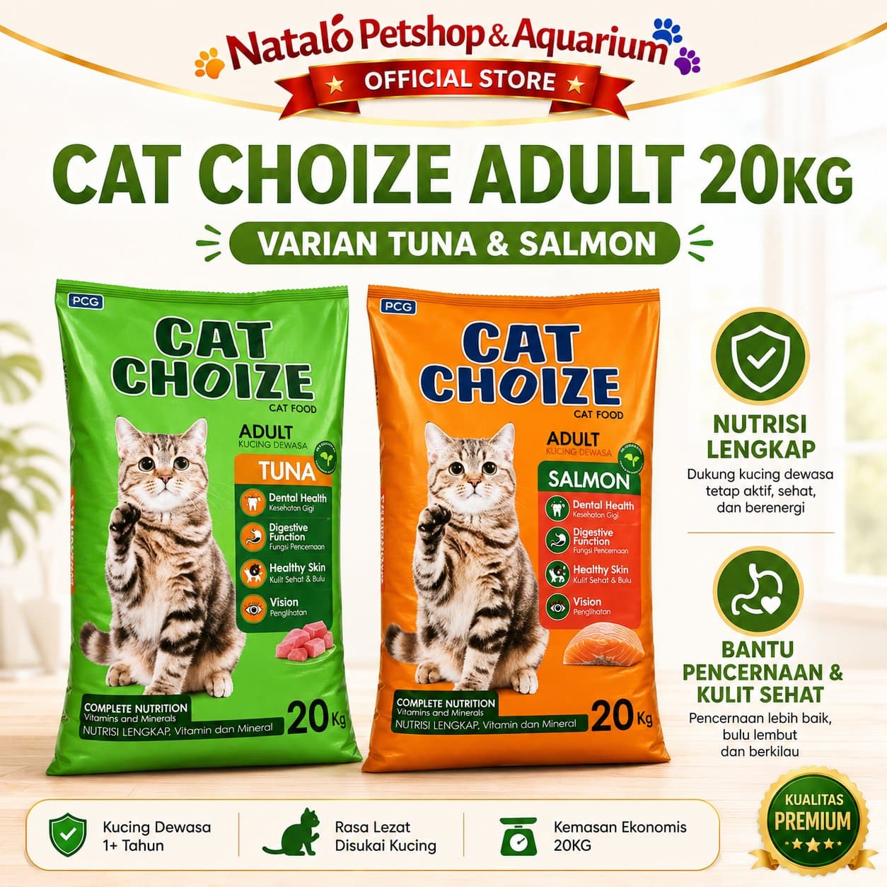 Cat Choize Adult Dry Cat Food Tuna / Salmon 20KG - Makanan Kering Kucing Dewasa Goni Sak Ekonomis Hemat Murah 20 KG - gambar 1