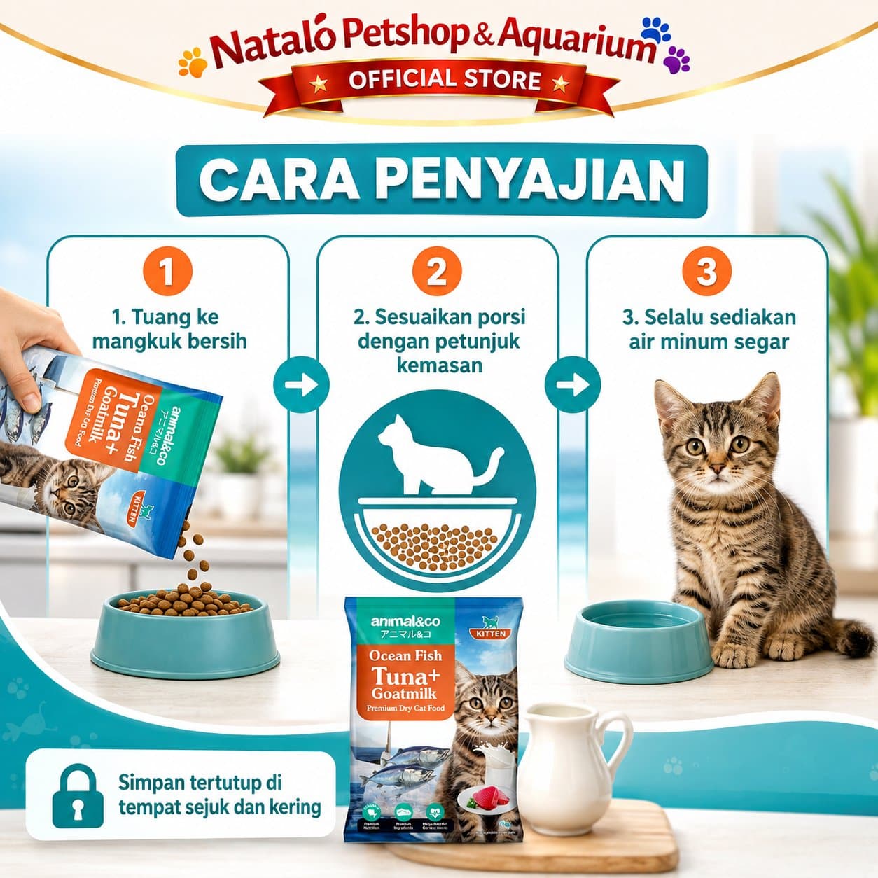 Animal&Co Kitten 800GR Ocean Fish Tuna with Goat Milk Premium Dry Cat Food 800 GR - Makanan Kucing Anakan Animal n Co - gambar 3