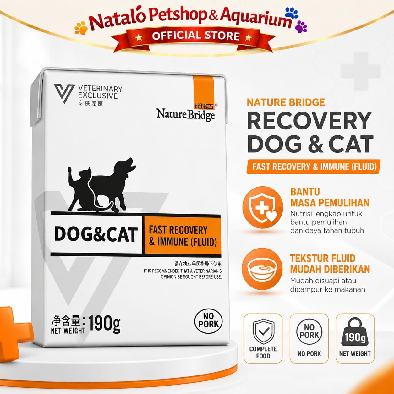Nature Bridge Fast Recovery & Immune (Fluid) Complete Food for Dog & Cat Wet Food 190GR - Makanan Basah Anjing dan Kucing Cairan untuk Bantu Masa Pemulihan Pasca Penyembuhan dan Daya Tahan Tubuh 190 GR - gambar 1