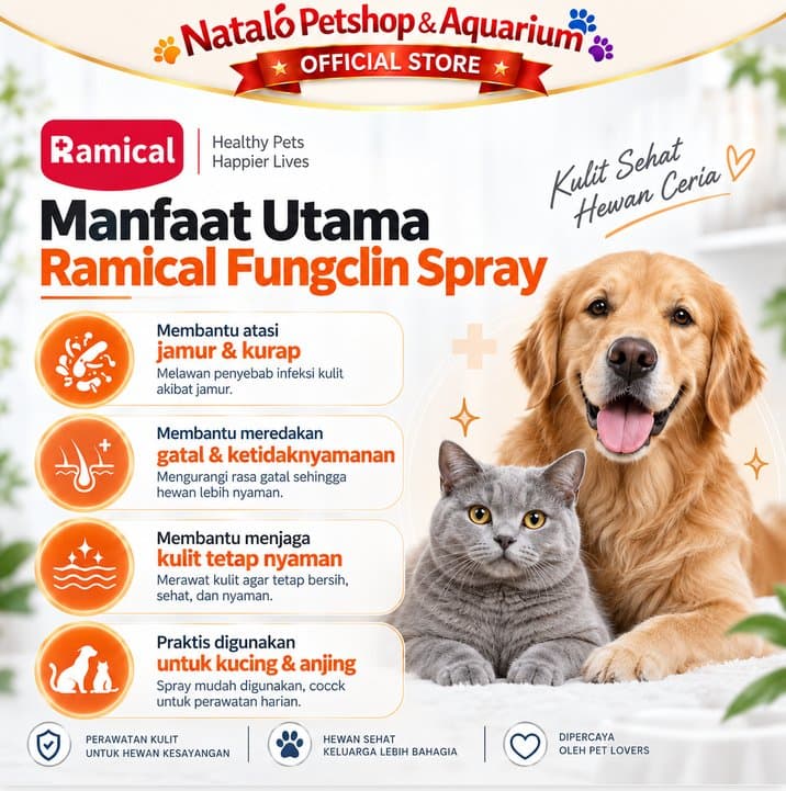 Ramical FUNGCLIN Spray 100ML - Obat Semprot Kulit Nati Jamur Kurap Gatal Infeksi untuk Hewan Peliharaan - gambar 2