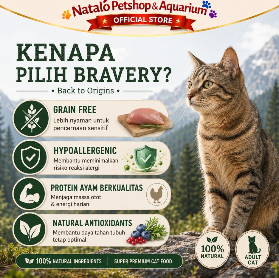 Bravery Adult Cat Chicken 2KG Grain & Gluten Free Super Premium Dry Food Makanan Kering Kucing Dewasa 2 KG rasa Ikan Ayam Hypoallergenic - gambar 2