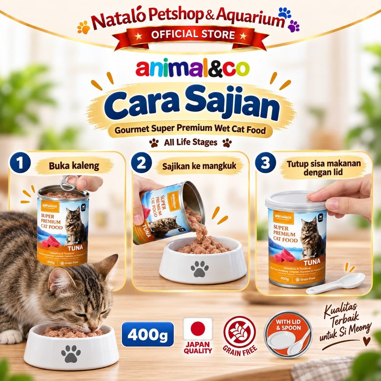 Animal&Co Gourmet Kitten / Adult 1 DUS (24pcs x 400gr) Wet Super Premium Cat Food - Makanan Basah Kaleng Anak dan Kucing Dewasa 400 GR - gambar 3