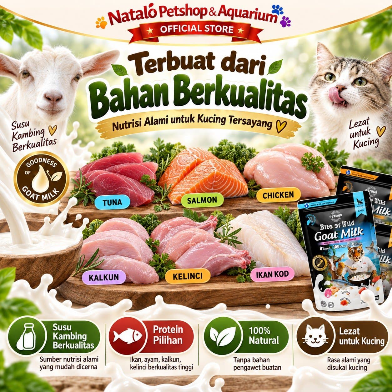 Bite of Wild Goat Milk Pouch Wet Cat Food 1BOX (12pcs x 70gr) All Life Stages  - Makanan Basah Saset Kucing  Semua Tahap Umur / Usia - gambar 4